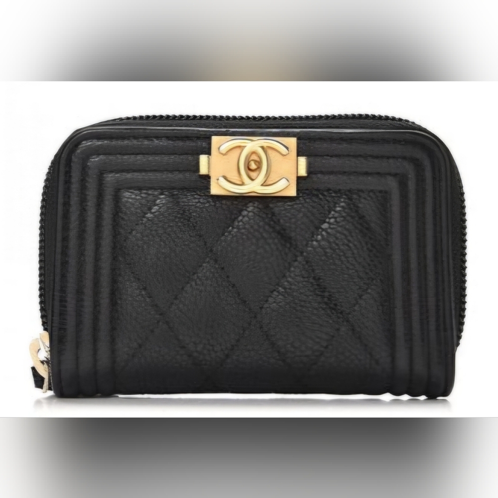 Chanel Boy Zip Around Coin Purse Wallet